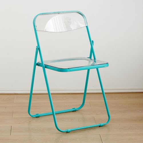 Stackable Transparent Acrylic Folding Chairs - Dining Stool with Backrest for Home & Living Room – Space-Saving, Modern Design (Lake Blue) - color: Lake Blue