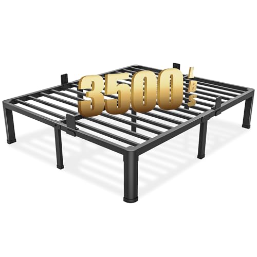 14 inch King Size Bed Frame with Round Corner Legs Mattress Slide Stopper,3500 lbs Heavy Duty Metal Platform,Steel Slat Support,No Box Spring Needed,Easy Assembly,Noise Free - size: King, style: 14 inch