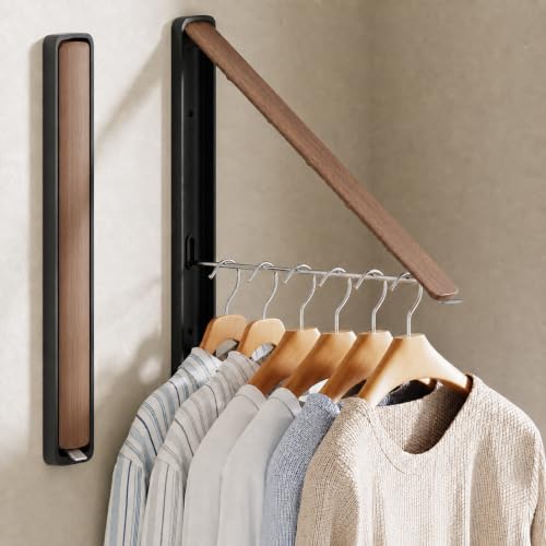Clothes Drying Rack, Laundry Room Wall Mounted Retractable Clothes Hanger Drying Rack, Laundry Clothing Drying Rack Folding Indoor or Outdoor, Easy Installation Aluminium Dryer, 2pcs(Wood) - color: Wood 2 Pack