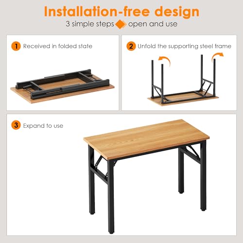 Need Folding Computer Desk - 39.4 Inch Foldable Office Writing Work Study Kids Student Teacher Home Bedroom Table for Small Space, Teak & Black | No-Assembly, Sturdy Foldable Desk for Home Office, Bedroom, Dorm Room, Student Study, Collapsible, Compact, E
