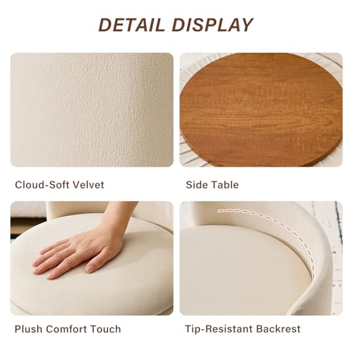 360° Swivel Makeup Chair with Storage, Upholstered Accent Stool with Back, Round Vanity Stool Ottoman for Living Room, Makeup Room, Bedroom (Cream) - color: Cream