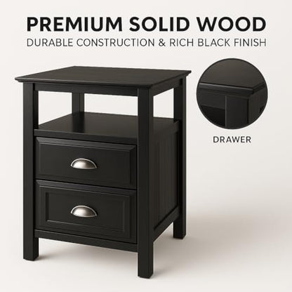 Ergode Timber Nightstand - Versatile & Stylish Bedroom Storage with Drawer & Shelf - Black Finish - Elegant Design - Easy Assembly - 20" W x 20" D x 25" H