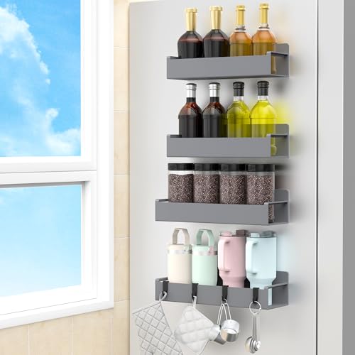 4 Pack Magnetic Spice Rack Organizer for Refrigerator and Oven, Dark Grey Fridge Organizers and Storage for Kitchen - color: Dark Grey, size: 4 Pack