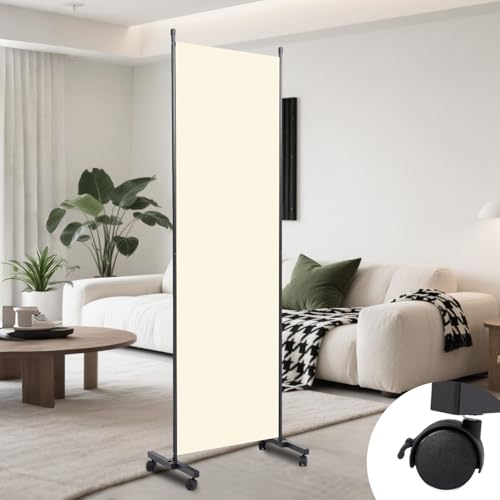 Folding Room Divider W/Wheels,Heavy Duty Base Privacy Screen Separator | 360° Smooth Lockable Rolling Wheels,Foldable Freestanding Wall Divider,Easy Movable Partition for Room Separation - color: Beige, size: B-22''W-1 Panel