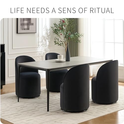 KEIKI Swivel Barrel Dining Chair, Velvet Upholstered Vanity Chair Dark Gray | Mid Century Modern Style, Round Armless Design, Curved Back Support, Small Space Seating, Dining, Vanity Or Accent Use - color: Dark Gray