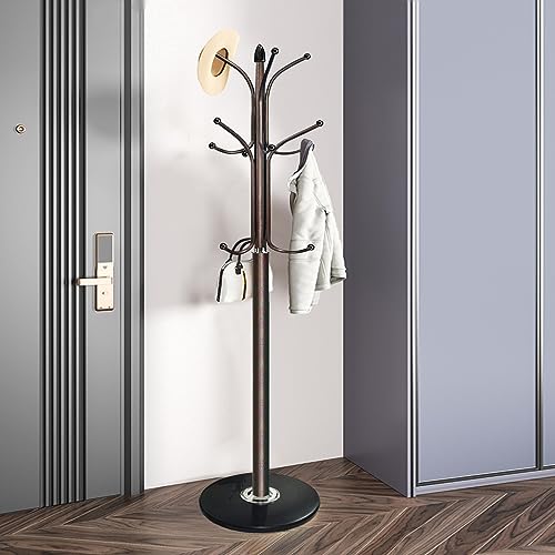 Kertnic Freestanding Coat Rack Stand, Heavy Duty Metal Hall Tree with 12 Hooks, 70 Inch Tall Stable Coat Hanger with 14.6" Natural Marble Base, Entryway Organizer for Coats Bags Hats Purses (Bronze) - color: Bronze