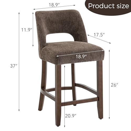 VKNOW Bar Stools Set of 4, 26" Fabric Counter Height Bar Stools, Brown | Modern Upholstered Counter Stools with Rubberwood Legs for Kitchen Island Dining Room Bar - color: Brown, size: Set of 4