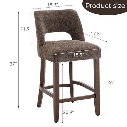 VKNOW Bar Stools Set of 4, 26" Fabric Counter Height Bar Stools, Brown | Modern Upholstered Counter Stools with Rubberwood Legs for Kitchen Island Dining Room Bar - color: Brown, size: Set of 4