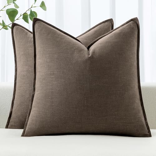 MIULEE Decorative Linen Pillow Covers 18x18 Inch Coffee | Boho Farmhouse Fall Autumn Couch Throw Pillows for Bed, Pack of 2 Accent Modern Pillowcases, Sofa Livingroom Home Decor - color: Coffee, size: 18" x 18" (Pack of 2)