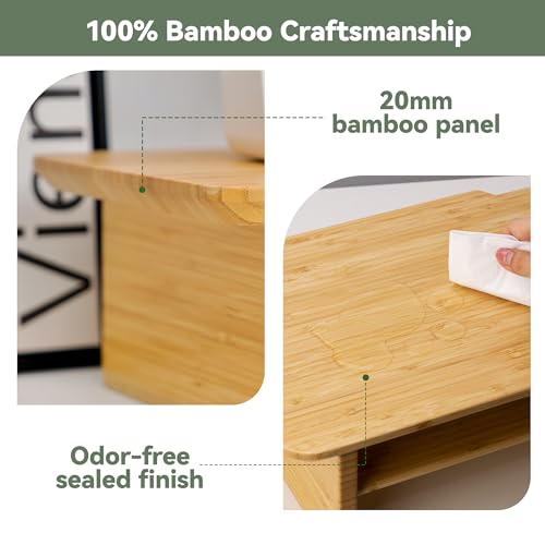 Bamboo Dual Monitor Stand, Natural Desk Shelf with Storage | 39.3 inch Monitor Riser with 2 Drawers, Desk Stand with Cable Management for Home Office, Printer, Laptop
