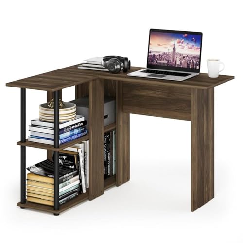 Furinno Abbott L-Shape Computer Desk with Bookshelf, Columbia Walnut/Black - color: Columbia Walnut/Black, style: Plastic Poles