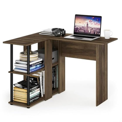 Furinno Abbott L-Shape Computer Desk with Bookshelf, Columbia Walnut/Black - color: Columbia Walnut/Black, style: Plastic Poles