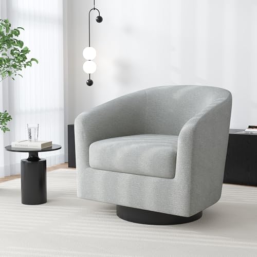 Swivel Barrel Accent Chair, Comfy Reading Armchair, Light Gray, Set of 2 | Club Chairs for Adults, Low-Back Design, Modern Round Style, Solid Wood Frame & Metal Swivel Base, For Living Room & Bedroom - color: Light Gray