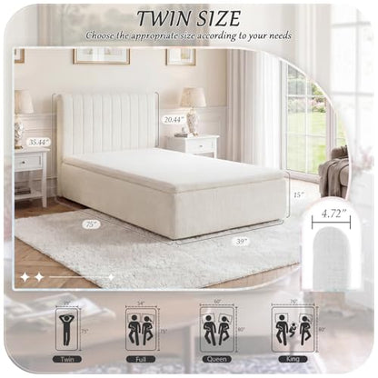 King Compression Bed Boneless Bed Frame with Mattress and Headboard - color: Off White, size: King