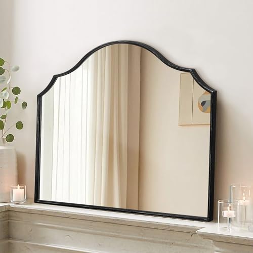 Besdomus Black Wooden Vanity Mirror: 32"x24" Bathroom Mirrors for Over Sink | Scalloped Modern Minimalist Decorative Wall Mirror for Dresser/Mantel/Bedroom/Entryway/Fireplace/Nightstand/Dining Room - color: Black, size: 24"L x 32"W