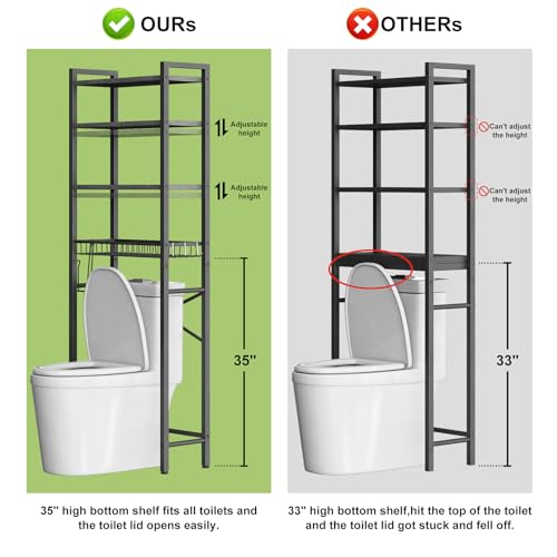 Kalrin Over-The-Toilet Storage Rack, 4-Tier Bathroom Organizer Shelf Over Toilet with Adjustable Shelf and Basket, Freestanding Space Saver Bathroom Shelves Above Toilet for Room (Pure Black) - color: Pure Black