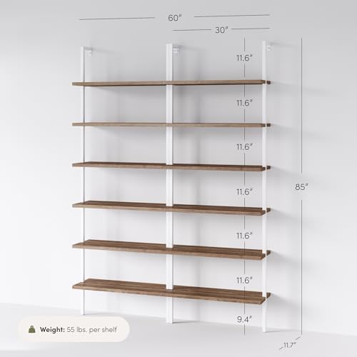 Nathan James Theo 6-Shelf Tall Bookcase, Wall Mount Bookshelf with Natural Wood Finish and Industrial Metal Frame, Rustic Oak/White, Set of 2 - color: Oak/Matte White, size: Set of 2
