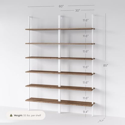 Nathan James Theo 6-Shelf Tall Bookcase, Wall Mount Bookshelf with Natural Wood Finish and Industrial Metal Frame, Rustic Oak/White, Set of 2 - color: Oak/Matte White, size: Set of 2