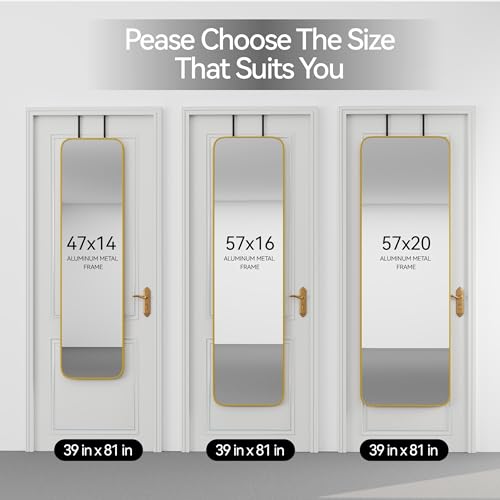 SCWF-GZ 47x14 Full Length Mirror Over the Door Hang or Wall Mounted Gold | HD Clear Tempered Glass,Aluminum Frame Rect Full Body Dressing Make-up Mirrors for Bedroom,Bathroom, Entryway,Living Room - color: Gold, size: 47"L x 14"W