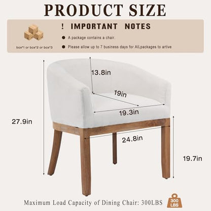 Modern Upholstered Barrel Dining Chair Set of 2, Natural Hardwood Frame, Farmhouse Linen Chairs for Dining Room, Kitchen, Office (Beige) - color: Beige, size: Set of 2