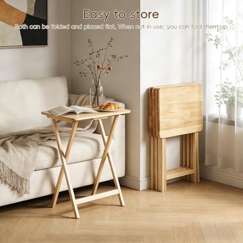Foldable TV Tray Table Set of 4 with Sturdy X-Base, Space Saving, Wooden Dinner Trays for Dining, Snacking, Picnics & Home/Office,14.5 L x 19 W x 26 H inch, 4-Pack