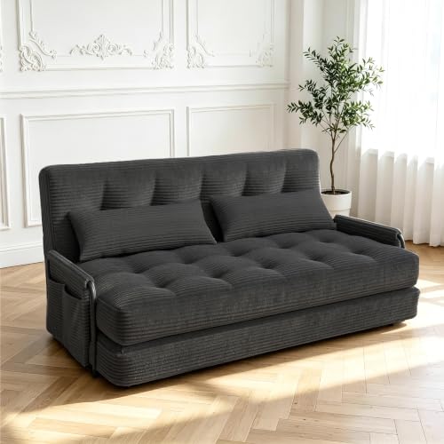 Futon Sofa Bed,Convertible Sofa Bed,Folding Boneless Couches | 3-in-1 Folding Sofa Bed,Boneless Couches for Living Room with Pillow & Side Pocket,High-density Foam,Double Sleeper,Black - color: Balck, size: Full