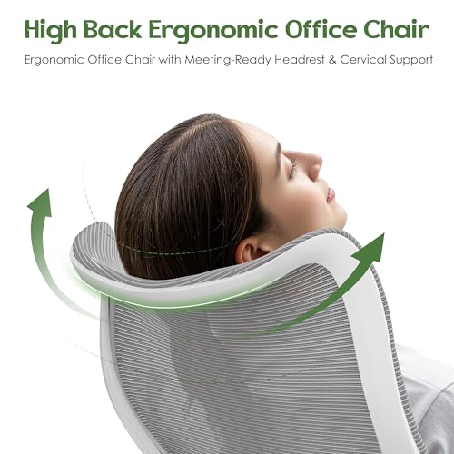 Office Chair Ergonomic Desk Chair - Comfy Mesh High Back Office Chair with Lumbar Support Wheels Home Desk Office Chairs Flip up Armrest Executive Rolling Swivel Task Work Computer Chair Grey - color: Grey