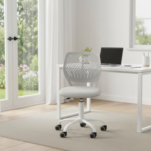FurnitureR Kids Study Desk Chair, Armless Adjustable Swivel Task Chair with Fabric Cushion & Plastic Backrest, Rolling Lightweight Giftable Seating for Children & Teens, Light Grey - color: Light Grey