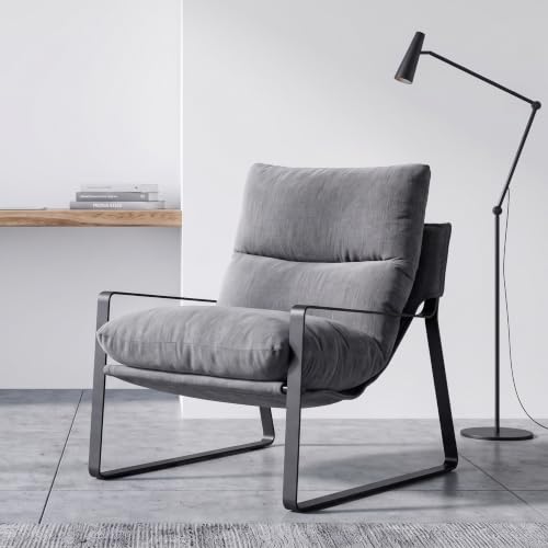 LukeAlon Modern Linen Accent Armchair, Grey | Linen Upholstered Living Room Chair With Metal Base & Thickened Cushion, Comfy Single Lounge Sofa for Bedroom, Office - color: Grey
