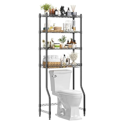 Simple Trending 4 Tier Over The Toilet Storage Rack, Bathroom Organizers and Storage Over Toilet with Adjustable Shelf and Basket, (Black) - color: 4-tier Black