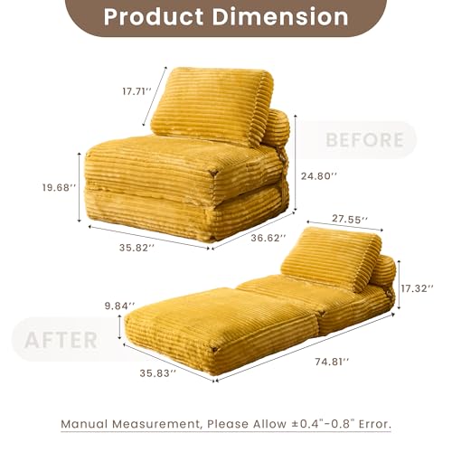 ovios Folding Sofa Bed, Foldable Sleeper Chair Floor Futon, Comfy Portable Convertible Fold Out Lounge Chairs for Living Room Bedroom, Yellow - color: Yellow