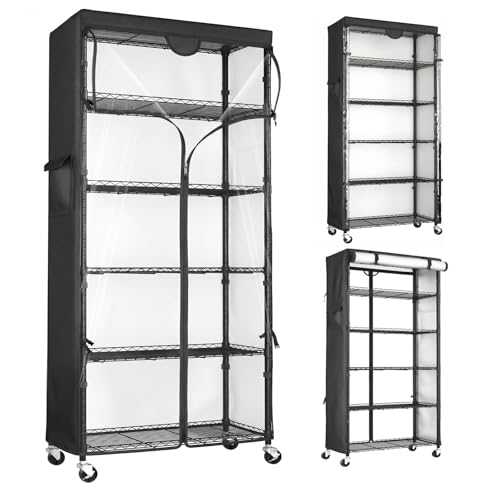 Wire Shelf Rack with 600D Oxford Cover & Wheels, 30"W x 14"D x 72"H | 6-Tier Wire Shelving with Wheels and Waterproof & Dustproof Shelf Cover, for Kitchen, Pantry & Laundry Room - size: 6-Shelf 30"W x 14"D x 72"H W/Cover