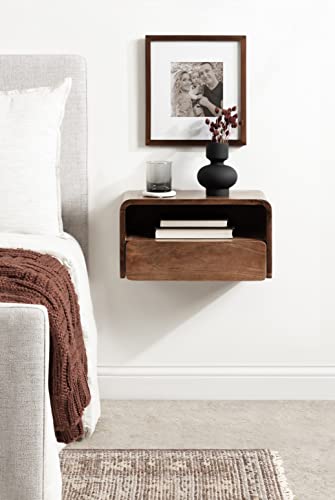 Kate and Laurel Kato Modern Wood Floating Side Table with Drawer, 18 x 10 x 9, Walnut Brown, Contemporary Wooden Floating Nightstand for Bedroom Bedside Table - color: Walnut Brown