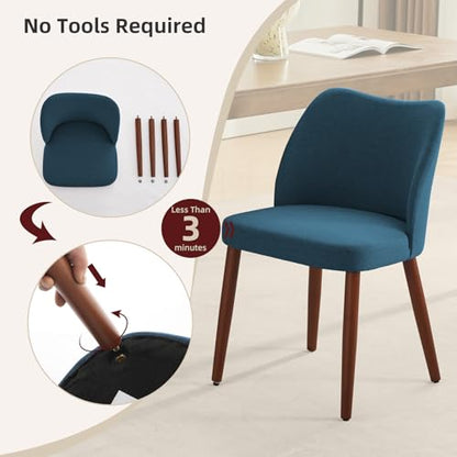 GarveeHome Wooden Dining Chairs Set of 4, Dining Room Chairs with Wood Legs | Upholstered Armless Kitchen Chairs with Back Thick Cushions for Kitchen/Living Room/Restaurant, Tool-Free Assembly, No Wobble - color: Navy Blue