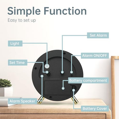 JALL Analog Alarm Clock, 4 inch Super Silent Non Ticking Small Clock with Night Light, Battery Operated, Simple Design, Easy Setting for Office, Bedroom, Bedside, Desk, Teens, Elders, Adult, SkyBlue - color: Skyblue+gold