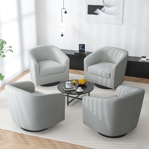 Swivel Barrel Accent Chair, Comfy Reading Armchair, Light Gray, Set of 2 | Club Chairs for Adults, Low-Back Design, Modern Round Style, Solid Wood Frame & Metal Swivel Base, For Living Room & Bedroom - color: Light Gray