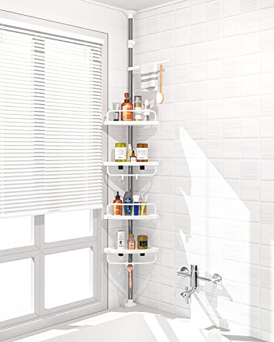 ADOVEL 4 Layer Corner Shower Caddy, Adjustable Shower Shelf, Constant Tension Stainless Steel Pole Organizer, Rustproof 3.3 to 9.8ft - color: White
