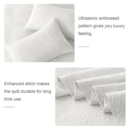WURUIBO King/Cal King Quilt Set White,Ultrasonic Embossed Bedspread, Lightweight Microfiber Coverlet, Modern Thin Bedding Set for All Season, 3 Piece(1 Quilt,2 Pillow Shams) - color: White, size: King/Cal King(96"x110")