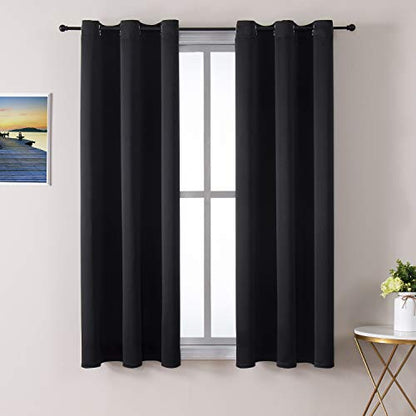 ChrisDowa Blackout Curtains for Bedroom and Living Room 40 Inches Long | 2 Panels Set, Thermal Insulated, Light Blocking, Room Darkening, Grommet, Window Drapes, Black, 29 x 40 Inch - color: Black, size: 29"W x 40"L (Pack of 2)