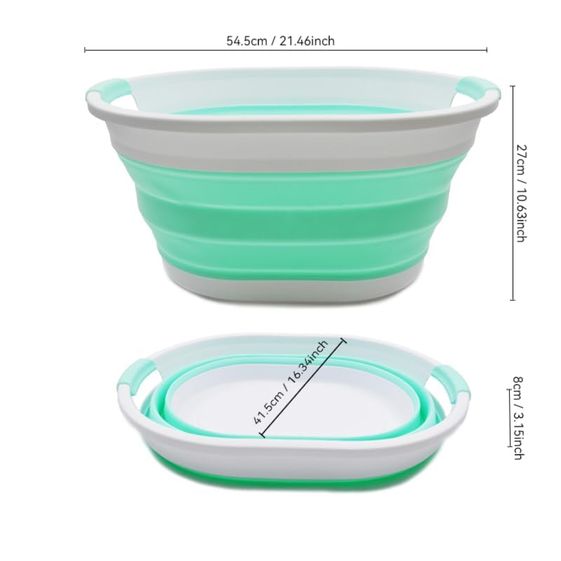 SAMMART 32L (8.4 Gallon) Collapsible Plastic Laundry Basket - Foldable Pop Up Storage Container/Organizer - Portable Washing Tub - Space Saving Hamper, Water Capacity: 24L (2, Grey+Light Green) - color: Grey+light Green