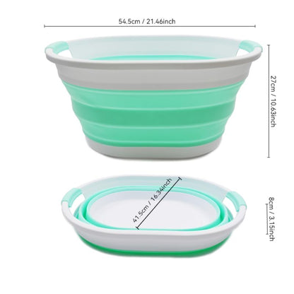 SAMMART 32L (8.4 Gallon) Collapsible Plastic Laundry Basket - Foldable Pop Up Storage Container/Organizer - Portable Washing Tub - Space Saving Hamper, Water Capacity: 24L (2, Grey+Light Green) - color: Grey+light Green