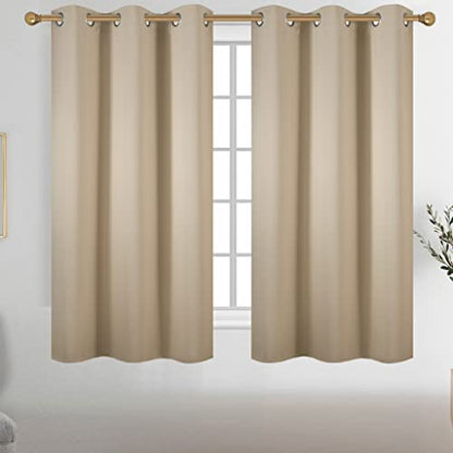 Diraysid Beige Grommet Blackout Curtains for Bedroom Thermal Insulated Room Darkening Curtains Drapes, 42 x 63 inch, 2 Panels - color: Beige, size: 42"W x 63"L (Pack of 2)