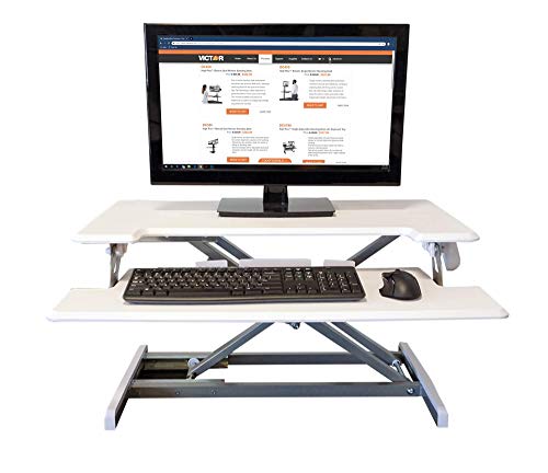 Victor High Rise DCX610W Height Adjustable Compact Desk with Keyboard Tray Standing Desktop Converter, 33 Inches, White - color: White