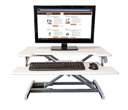 Victor High Rise DCX610W Height Adjustable Compact Desk with Keyboard Tray Standing Desktop Converter, 33 Inches, White - color: White