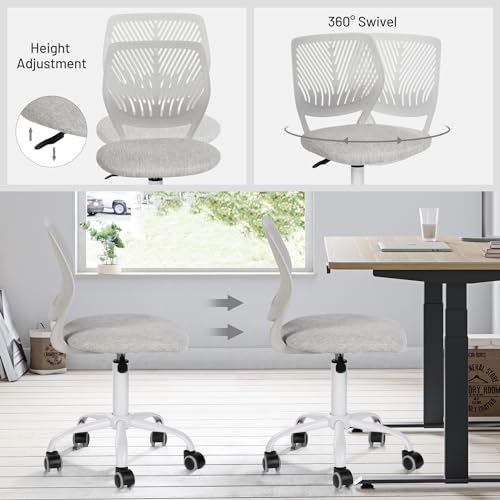 FurnitureR Kids Study Desk Chair, Armless Adjustable Swivel Task Chair with Fabric Cushion & Plastic Backrest, Rolling Lightweight Giftable Seating for Children & Teens, Light Grey - color: Light Grey