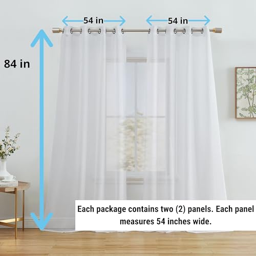 HLC.ME Semi Sheer Grommet Window Curtains, 2 Panels, 54x84 Inch, White | Light Filtering, See through, Great for Bedroom, Living Room, Dining Room and Kids Room - color: White, size: 54"W x 84"L (Pack of 2)