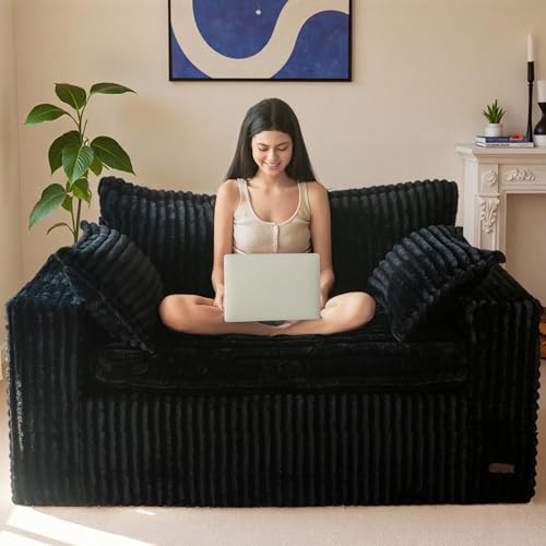 MAXYOYO Boneless Couch, 59-Inch Couch in a Box, Deep Loveseat | Foam-Filled Boneless Loveseat, Deep Seating for Two with No Assembly, Ideal for Living Rooms, Bedrooms or Apartments, Black - color: Black