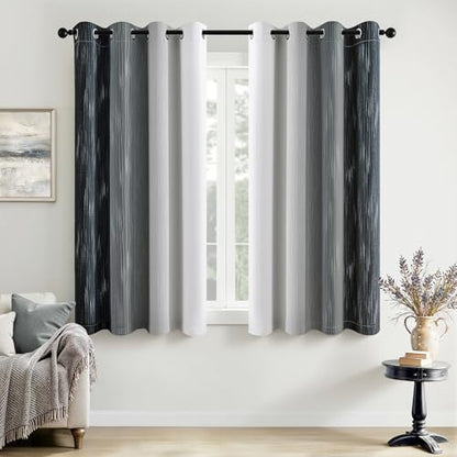 MIULEE Black and Greyish White Ombre Blackout Curtains 52Wx63L Set of 2 | Full Room Darkening,Thermal Insulated,63 Inch Long,Grommet Drapes for Bedroom/Living Room,Modern Window Treatments - color: Black and Greyish White, size: 52"W x 63"L (Pack of 2)