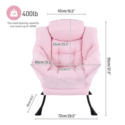 Lazy Chair, Comfy Reading Accent Chair for Bedroom, Pink | Comfy Bedroom Accent Chair with Washable Removable Cover and extra throw pillowfor Living Room Dorm - color: Pink-single