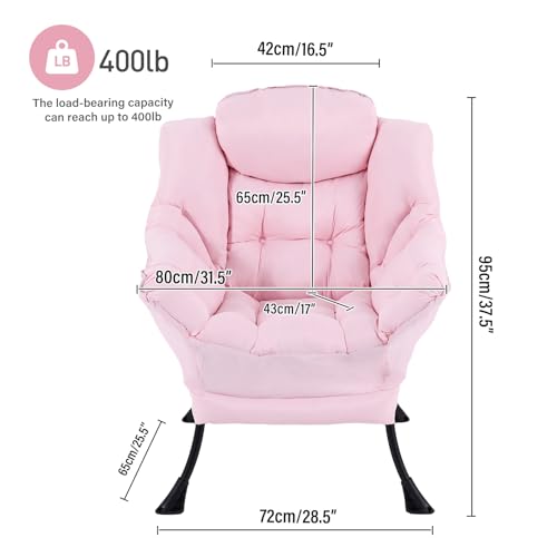 Lazy Chair, Comfy Reading Accent Chair for Bedroom, Pink | Comfy Bedroom Accent Chair with Washable Removable Cover and extra throw pillowfor Living Room Dorm - color: Pink-single